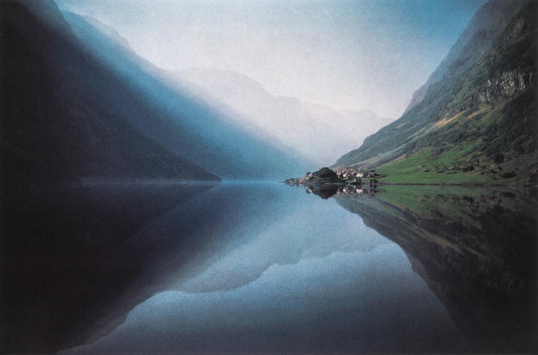 ERNST HAAS - Fjord, Norway, 1959: Artist: Ernst Haas Title: Fjord, Norway, 1959Medium: Photo Litho, 1989, Italy Dimensions: 9.6x6.35" Heat Wax Mounted on 11x14" Conservation Board Ernst Haas (1921-1986) was a photojournalist and a pio