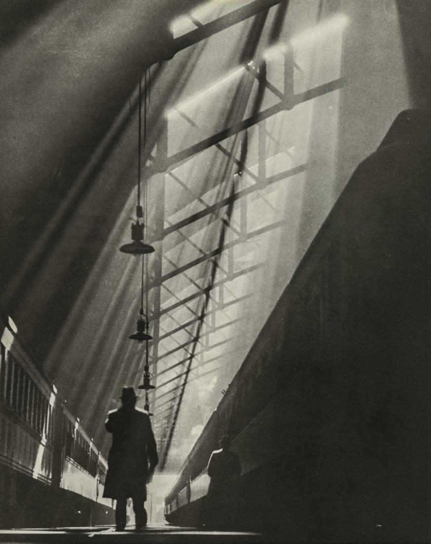 WILLIAM RITTASE - Light Rays on Trains, Chicago, 1931: Artist: William Rittase Title: Light Rays on Trains, La Salle Street Station, Chicago, 1931Medium: Photo Litho, 1985, USA Dimensions: 6.6x8.3" Heat Wax Mounted on 11x14" Conservation Board Reserve: $4