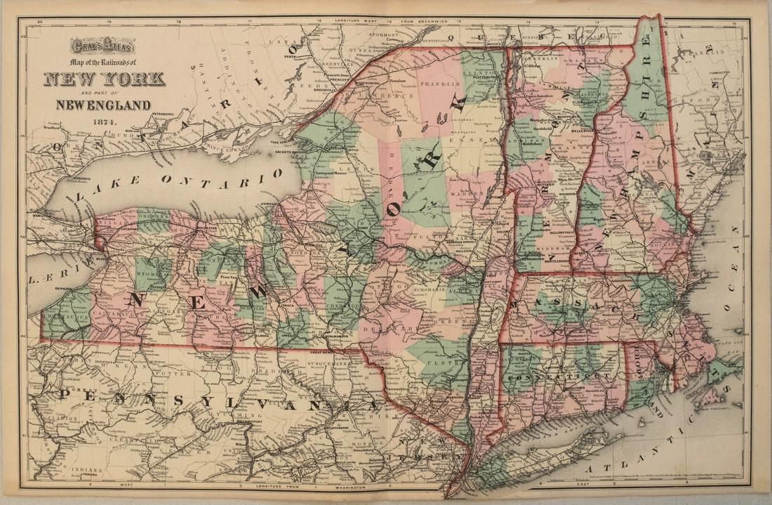 1874 Gray Map of New England -- Map of the Railroads of (1 of 1)