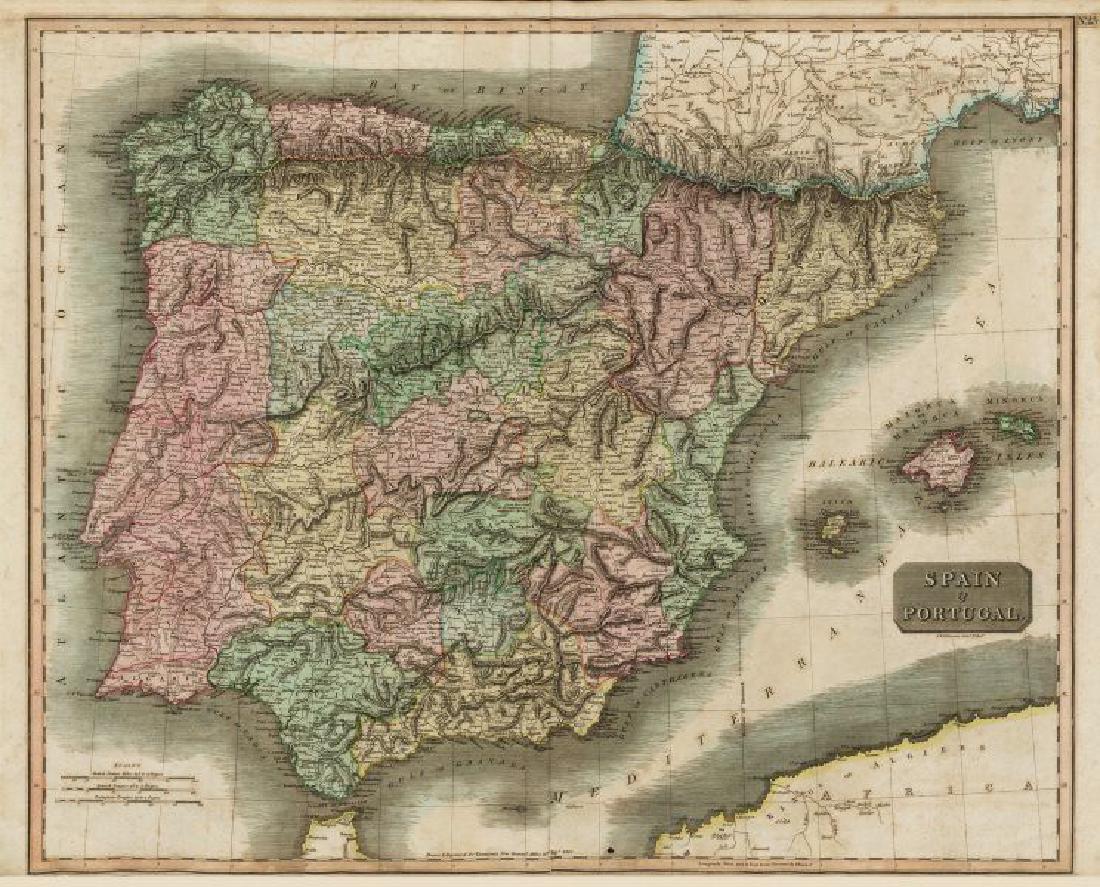 "Spain and Portugal" by John Thomson. Provinces. Iberia: TITLE/CONTENT OF MAP: 'Spain and Portugal' DATE PRINTED: 1817 IMAGE SIZE: Approx 55.0 x 68.0cm, 21.5 x 26.75 inches (Large); Please note that this is a folding map. TYPE: Antique early 19th century at