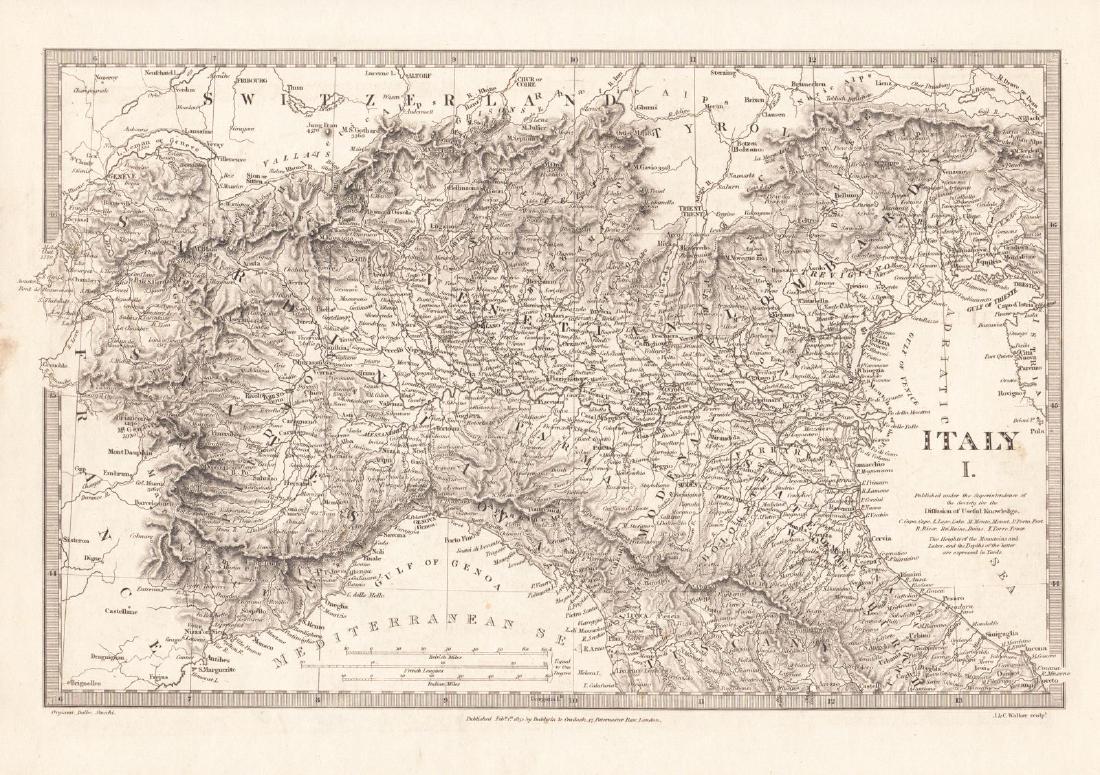 Baldwin & Cradock/SDUK: “Modern” Italy in 3 Sheets: Cartographer: Baldwin & Cradock, Society for the Diffusion of Useful Knowledge Place/Date: London / 1830/1852 Size: 14 7/8" x 11 1/4" (the largest of the three maps) Condition: b&w; light overall age 