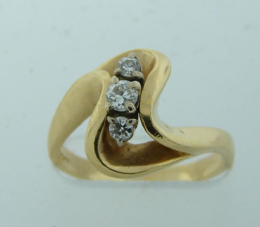 c.1970s DIAMOND & 14k YELLOW GOLD WAVE RING - Cute and (1 of 10)