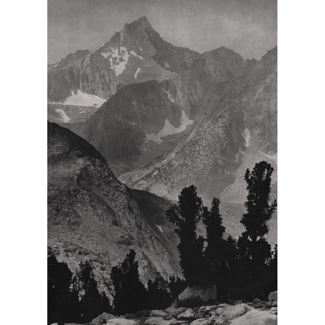 ANSEL ADAMS - Mount Clarence King, 1924: Artist: ANSEL ADAMS Print Title: Mount Clarence King, 1924 Medium: Sheet-fed Gravure Printing Date: 1960's Printed in the USA Image Size approx: 8.5 x 12 inches Ansel Adams (February 20, 1902 – Apri