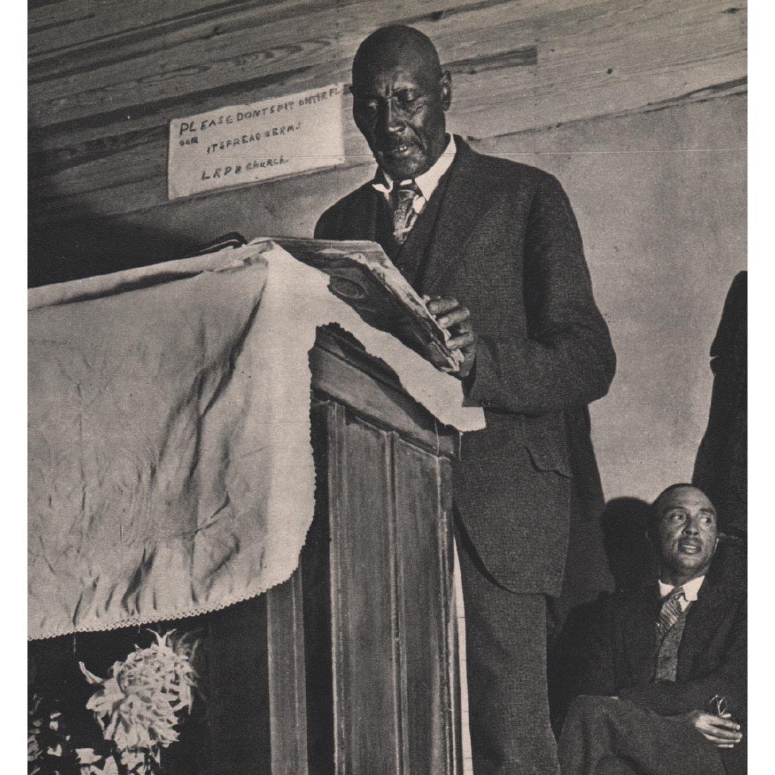 MARGARET BOURKE-WHITE - College Grove, TN, Preacher: Artist: MARGARET BOURKE-WHITE Print Title: College Grove, TN, Preacher Medium: Sheet-fed Gravure Printing Date: 1930's Printed in the USA Image Size approx: 6 x 6.75 inches Margaret Bourke-White (1904