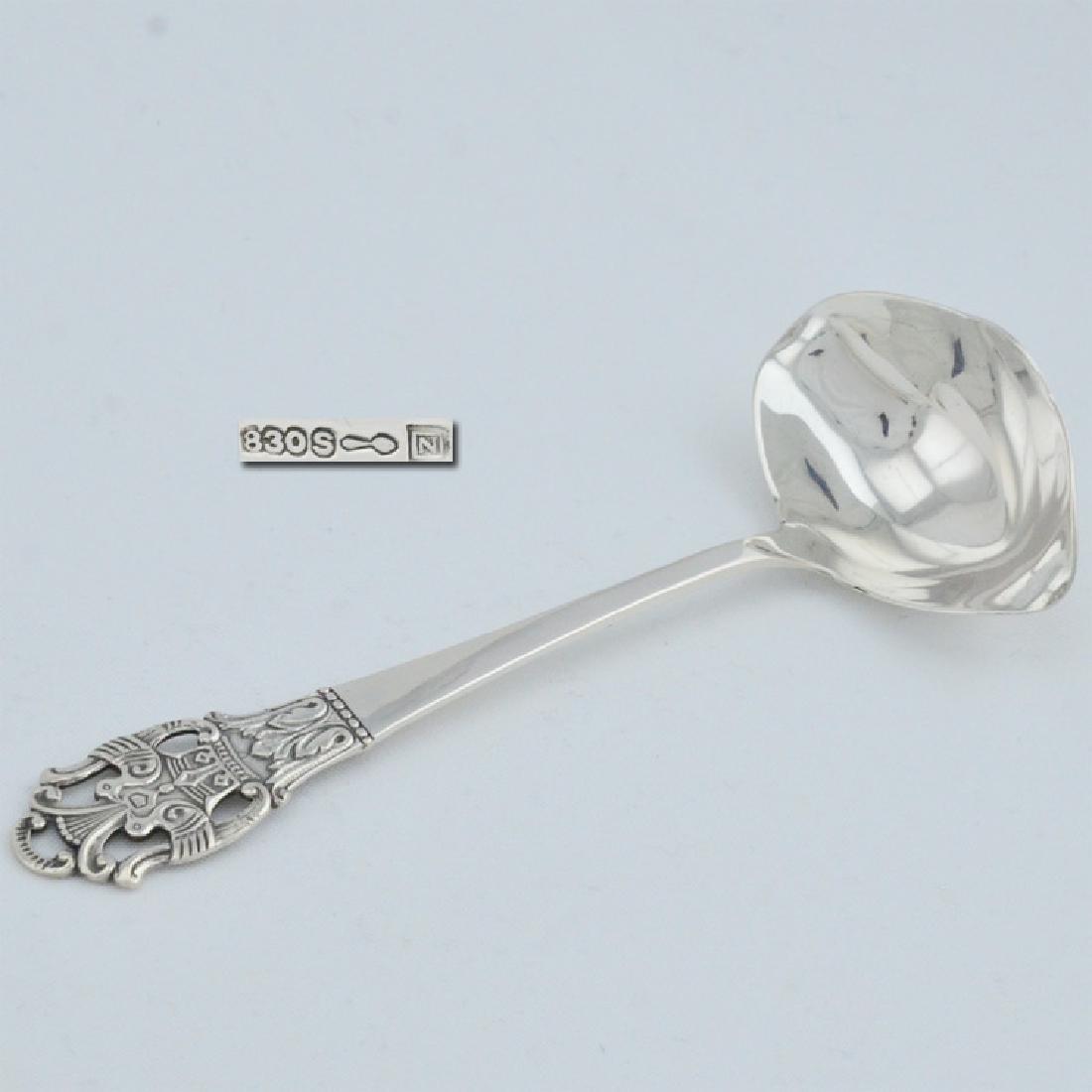 Danish antique silverware 830 silver spoon / sauce: Title: Danish antique silverware 830 silver spoon / sauce spoon Origin: Denmark Date/Period: 1890 Silver Purity: 925 Size: 15cm long, spoon width 5.9cm Item Weight: 35g Danish antique silverware 830 s