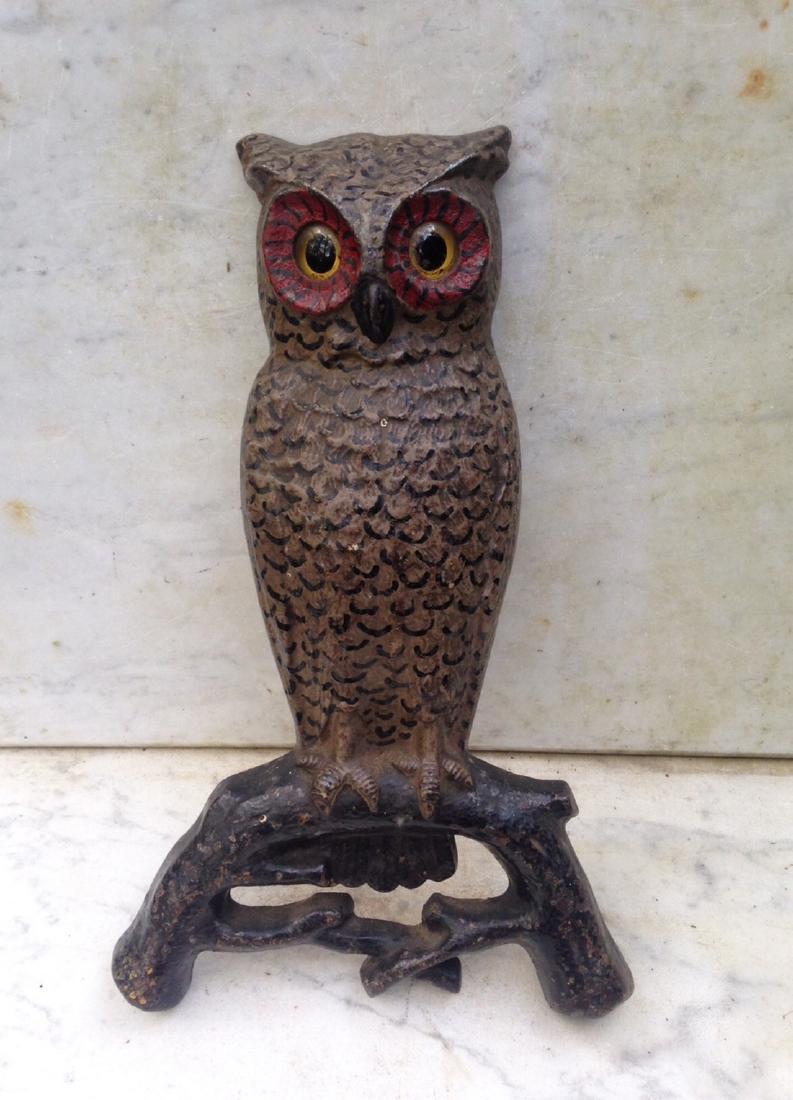 C1900 Cast Iron Owl On Branch With Wonderful Paint (1 of 7)