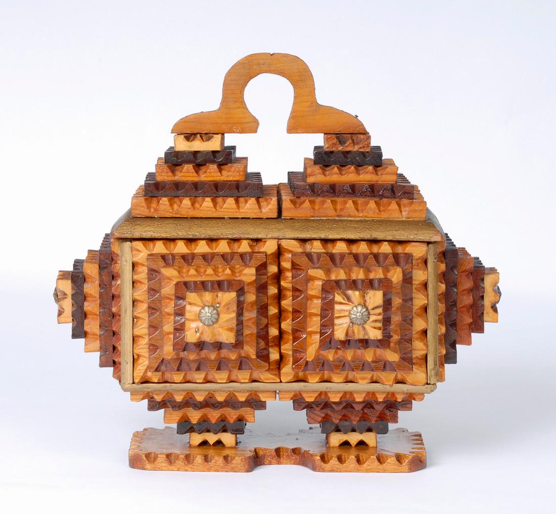 Tramp Art Pedestal Box with Handle (1 of 5)