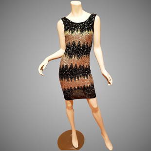 Vtg JEAN LOUIS SCHERRER PARIS Meteor shower Gold bead: Meteor shower gold beaded & sequined Jean Louis Scherrer Paris. mini dress A size Small in very good vintage condition Bust-32-33" Waist-28-29" Hip-38-39" Please note that the opening price equals to