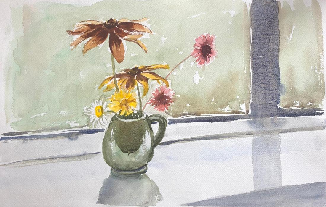 Vase of Flowers, original British watercolour painting: Vase of Flowers by Ronald Birch, British circa 1970's watercolour on art paper, unframed overall paper measures: 15 x 21.75 inches *FREE SHIPPING ON THIS PAINTING*: AMERICAN, EUROPE & UNITED KINGDOM L