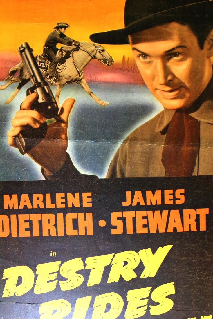 Destry Rides Again (Universal, 1939) US Insert 14" x: Destry Rides Again (1939) When a tough western town needs taming, the mild-mannered son of a hard-nosed sheriff gets the job. Director: George Marshall Writers: Felix Jackson (screen play), Gertru