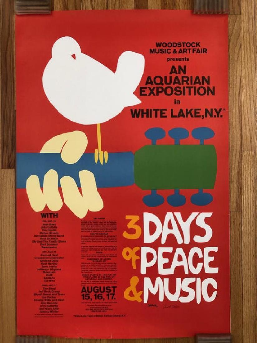 ORIGINAL WOODSTOCK POSTER - SIGNED - DIRECT FROM ARTIST: Title: ORIGINAL WOODSTOCK POSTER - SIGNED - DIRECT FROM ARTIST Artist: Arnold Skolnick Printing Date: 1969 Size/Format: 24 x 36 Additional Info:ORIGINAL WOODSTOCK POSTER - SIGNED - DIRECT FROM ARTIST.