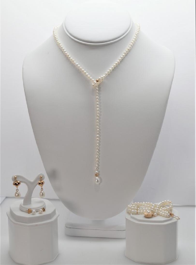 Akoya Pearl Lariat Necklace, Bracelet and Earrings Set (1 of 6)