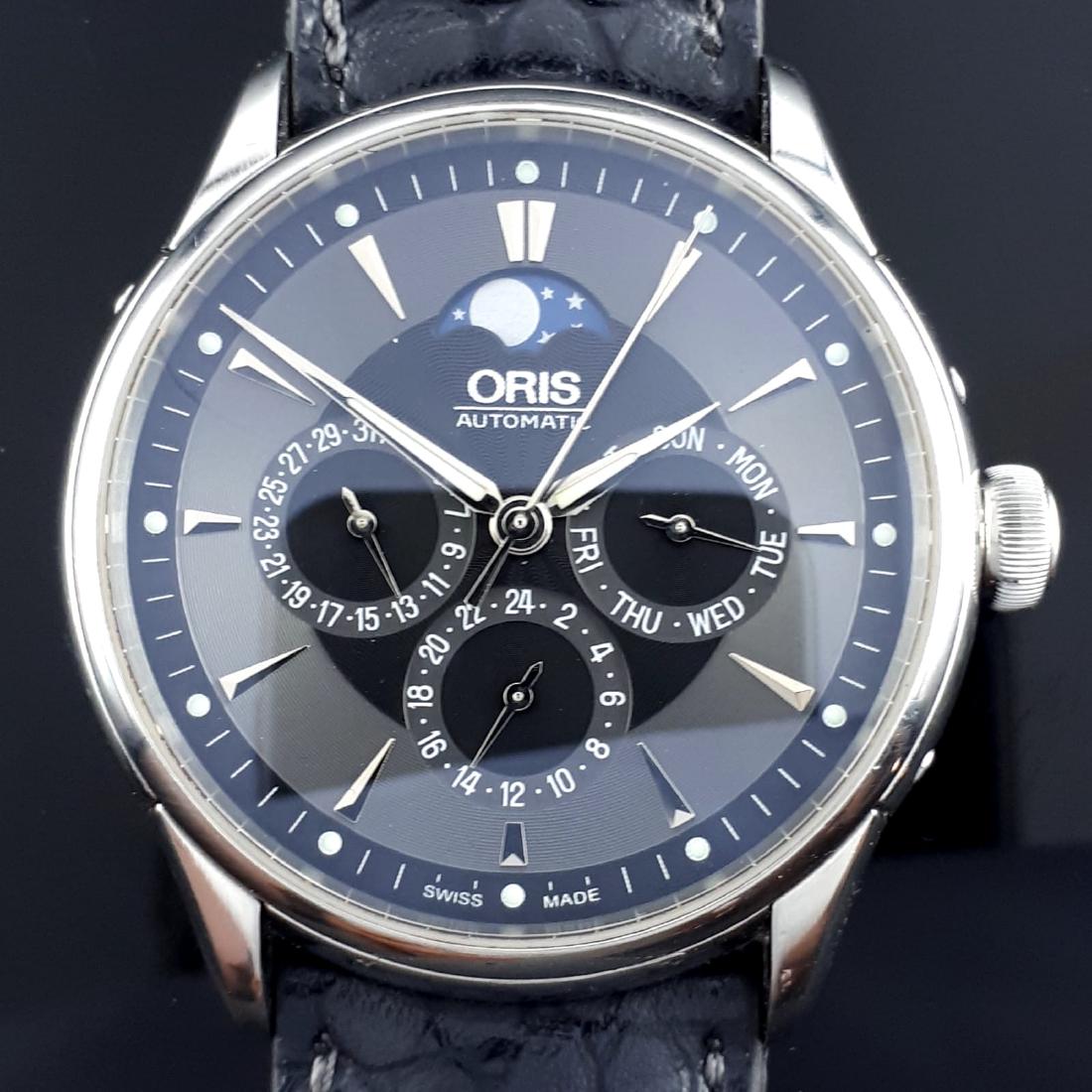 Oris - Artelier Complication - 7592 - Men -: Brand : Oris Model : Artelier Complication Reference Number : 7592 Gender : Men Period : 2011-present Movement : Automatic Case material : Steel Extras : Universal Watch Box Type : Chronograph wristwa