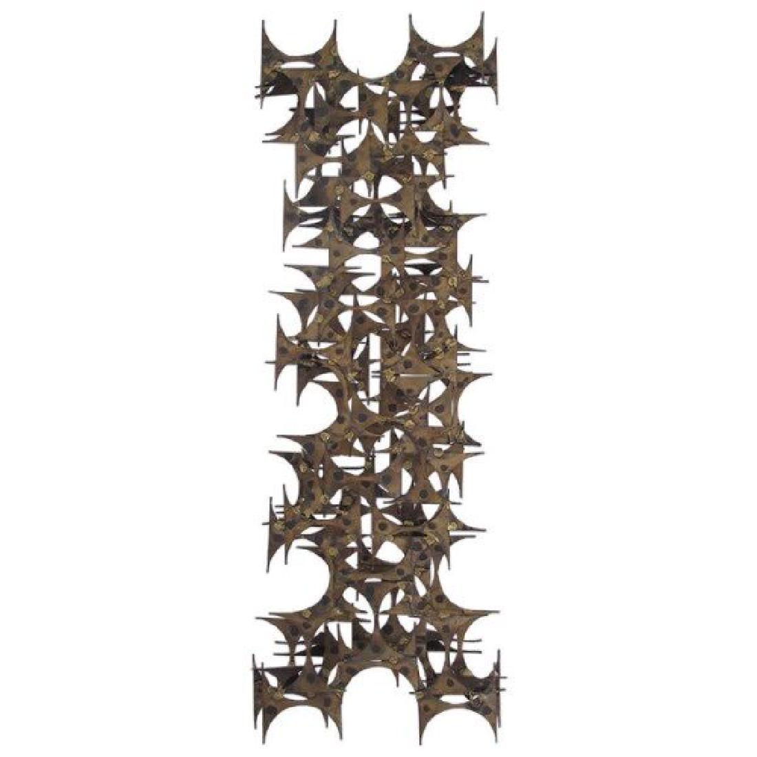 Brutalist wall sculpture by Mark Weinstein for Marc: Brutalist wall sculpture by Mark Weinstein for Marc Creates Bertoia Eames Amazing original brutalist wall sculpture by Mark Weinstein for Marc Creates. Beautiful intricate design. Wear is consistent w