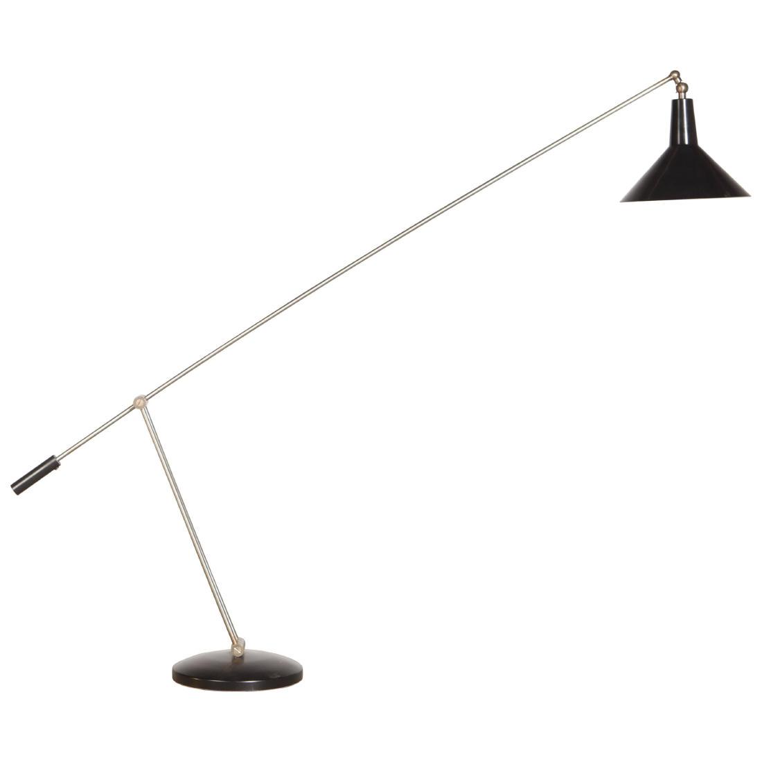 Stunning Jack Knife Floor Lamp by Jan Hoogervorst for: Beautiful large jack-knife shaped floor lamp by J.J.M. Hoogervorst for the Dutch light manufacturer Anvia. This is a very elegant and rare model from the early 1950s. Details Creator J. J. M. Hoogervo