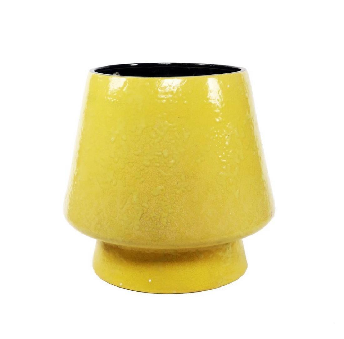 Extra Large Yellow Mid-Century Modern Ceramic Planter: A stunning extra large mid-century modern ceramic planter in the “Fat Lava” style (a very tactile textured exterior) with a bright yellow glaze.; In very good vintage condition with a few chips to