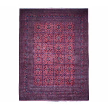 Red Geometric Design Afghan Andkhoy Pure Wool Handmade