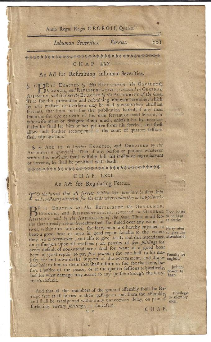 1771 Colonial Acts Killing of Indian or Servant (1 of 2)