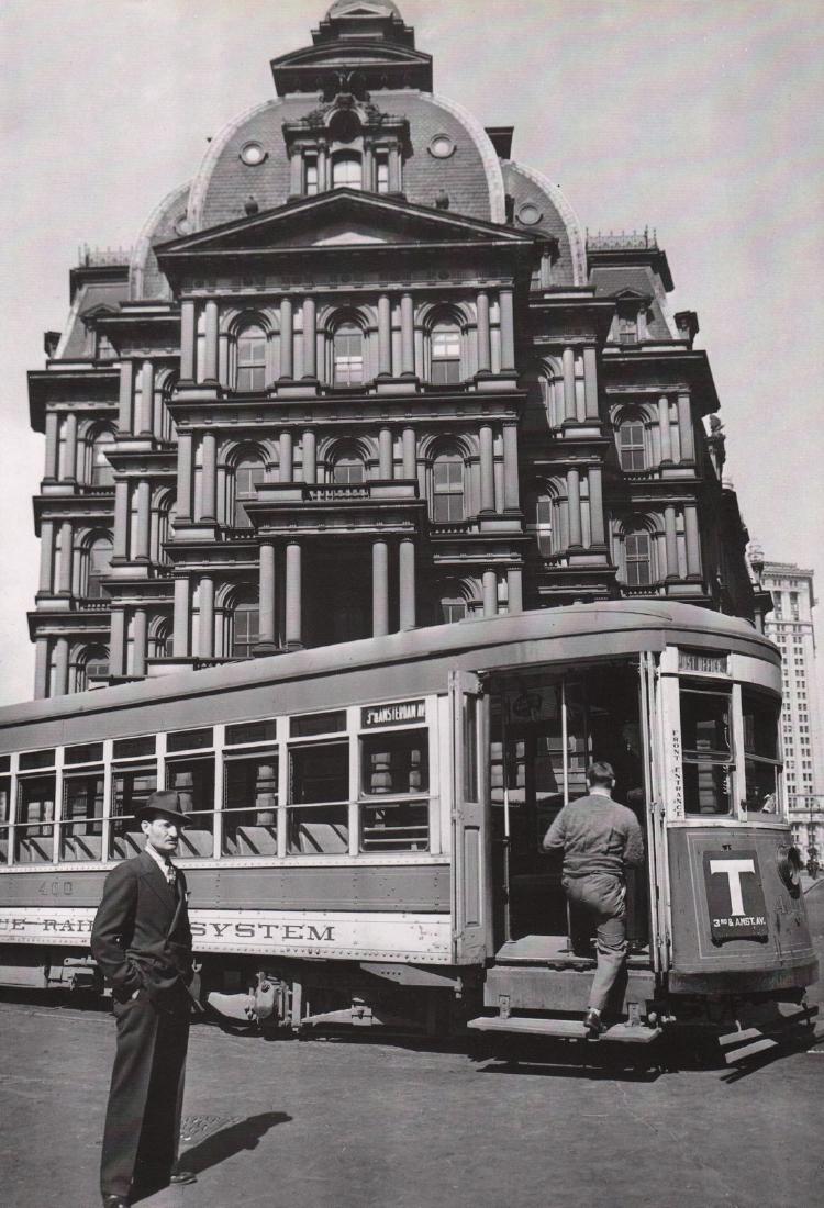BERENICE ABBOTT- Old Post office with Trolley Car, NY: Artist: BERENICE ABBOT Print Title: Old Post office with Trolley Car, NY Medium: Photo-lithograph Printed in: Japan, 1982 Image Size: approx. 12.5 x 9Â” Berenice Abbott (1898 Â– 1991),was an Ame