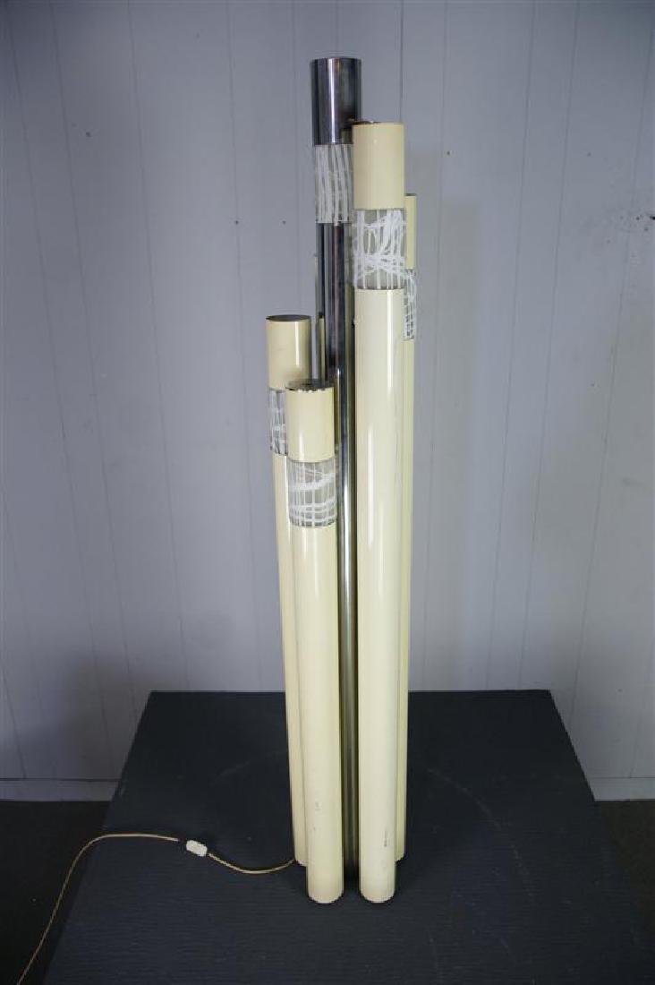 Esperia Floor Lamp: Condition; Minor Refinishing Needed; Dimensions; Height: 65" / 165.1cm Diameter: 11" / 27.94cm; No. of Items; 1; Description; Angelo Brotto for Esperia Floor Lamp, Chrome, white enamel Murano GLass Re