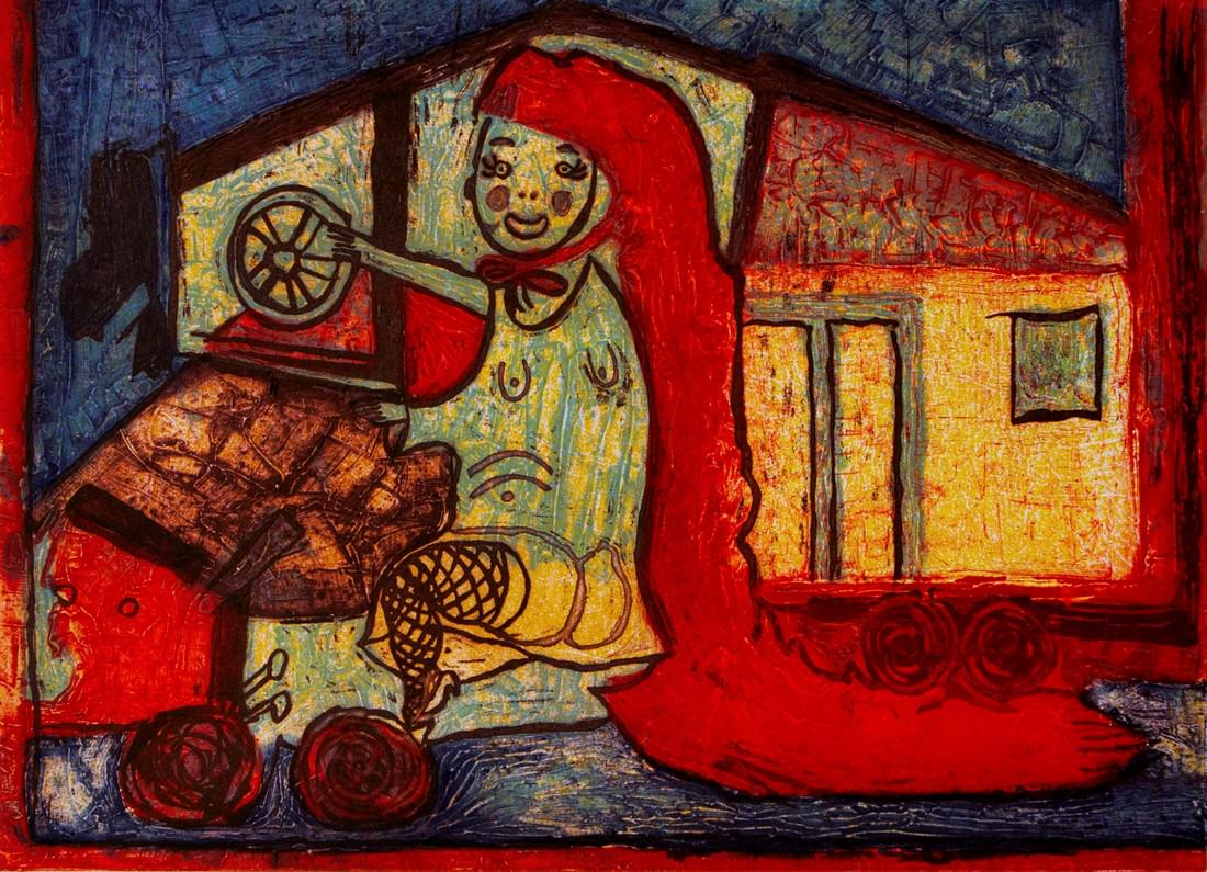 Gabriela Arevalo: Mobile Riding Hood: Artist: Gabriela Arevalo Title: Mobile Riding Hood Date: 2005 Medium: Sugarlift and resin Image Size: 61 x 45 cm. (22 x 17¾ in.) Overall Size: 76 x 56 cm. (30 x 22 in.) Publisher: La Siempre Habana S