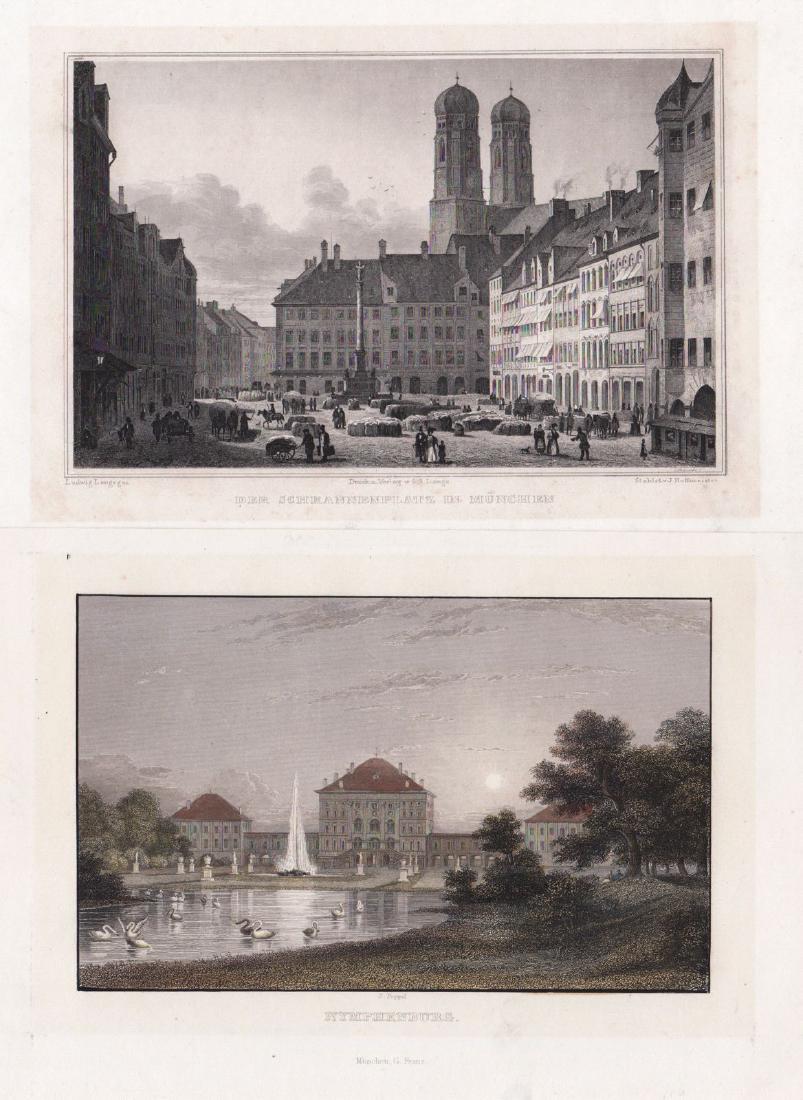 Two 1850s Munich Views: Marienplatz & Nymphenburg (1 of 2)