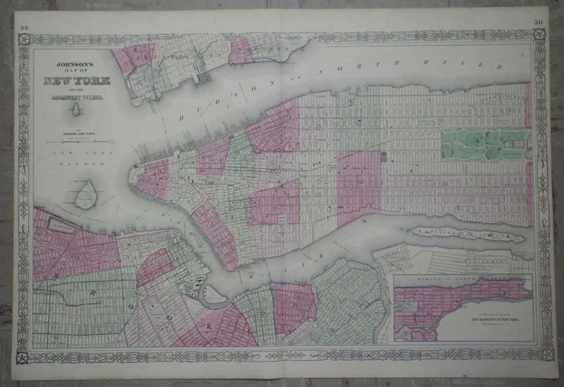 Johnson's Map of New York and the Adjacent Cities. (1 of 2)