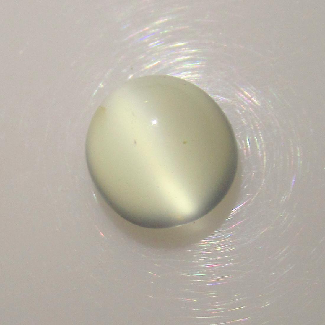 3.89 Ctw Natural White Moonstone Catseye Round Cab: No Reserve! Title: 3.89 Ctw Natural White Moonstone Catseye Round Cab Stone Clarity: Transparent Loose Gemstone: Moonstone Catseye Carat Weights: 3.89 Size/Dimensions: 9.20 x 9.00 x 6.60 mm Nice Round