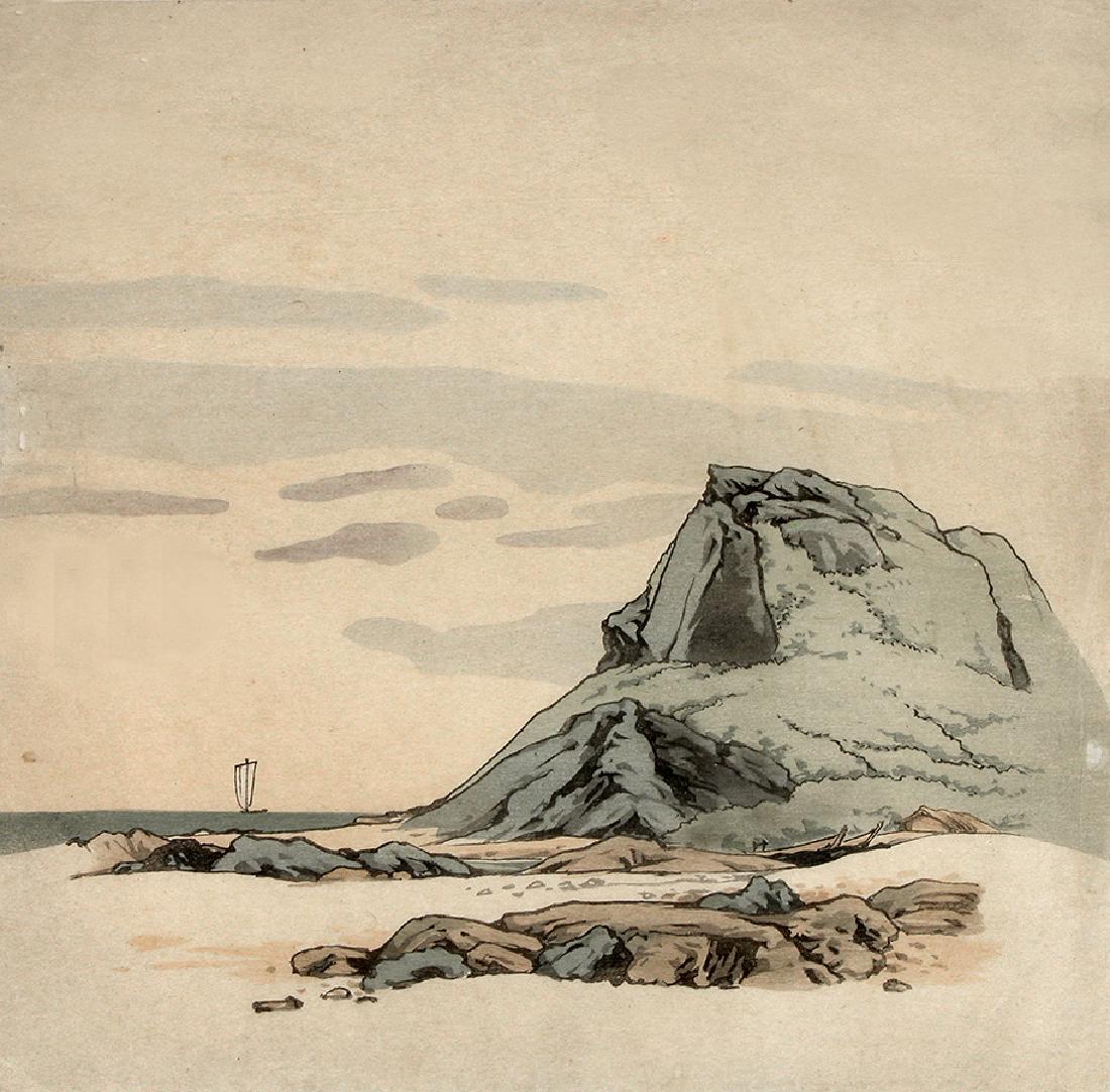 (anonymous) Rocky coast: Artist: (anonymous) Title: Rocky coast Date: 19th century Medium: Woodblock print Size/Format: shikishiban (c. 10" x 10") Reserve: $60.00 Shipping: Domestic: Flat-rate of $40.00 to anywhere within the