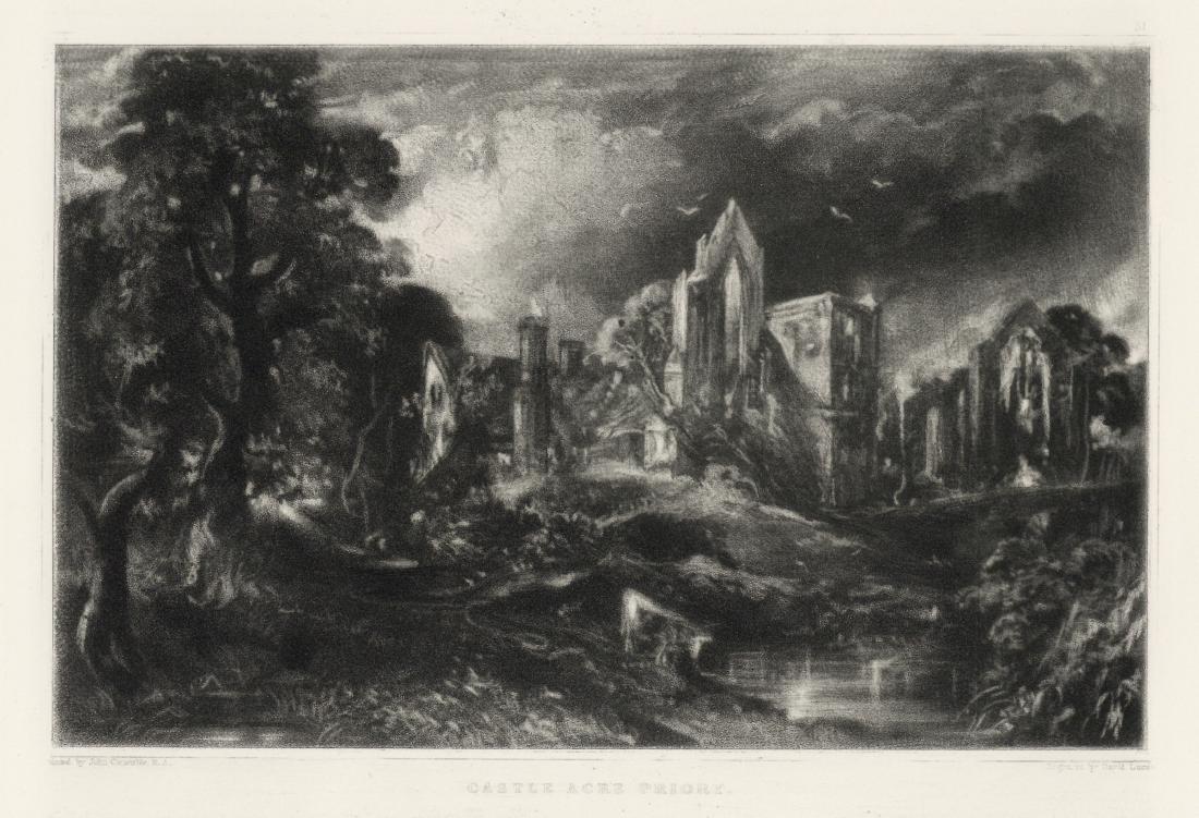 Sir John Constable / David Lucas mezzotint "Castle Acre: This beautiful mezzotint engraving was composed by John Constable and engraved by David Lucas. It is from the much sought-after "English Landscape" series; this impression on cream wove paper is from