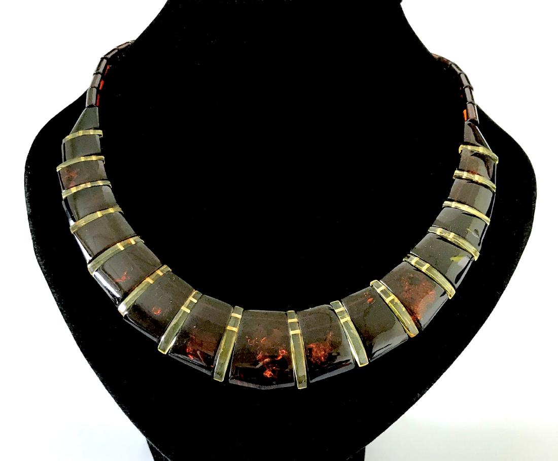 Wide flat cut Baltic amber necklace "Cleopatra" (1 of 9)
