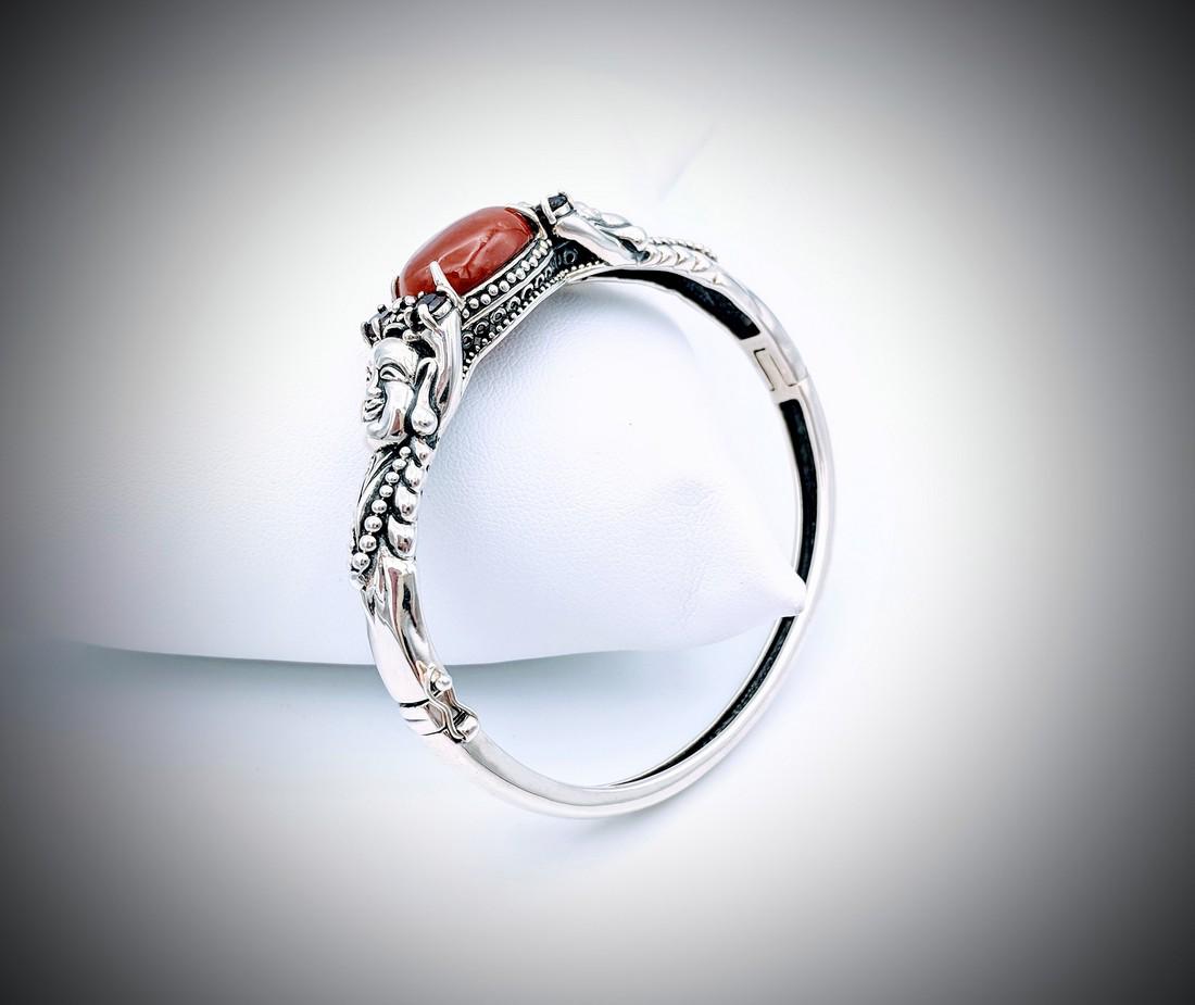 Sterling Silver Buddha Bracelet w Jasper and Red Garnet (1 of 8)