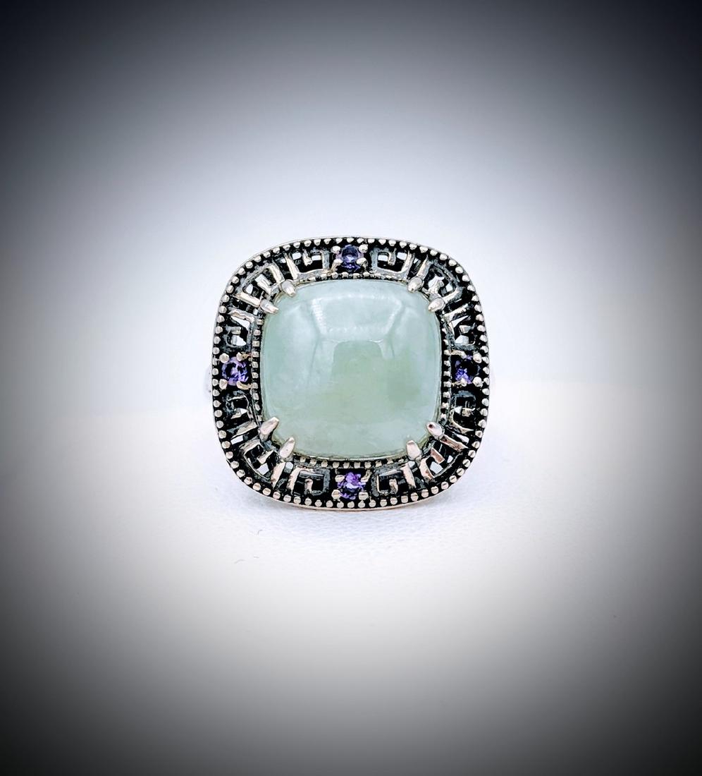 Sterling Silver Jade and Amethyst Ring Sz 7 (1 of 5)
