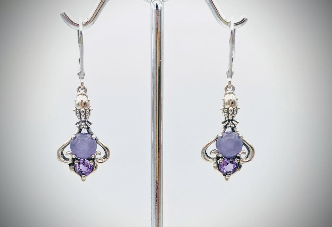 Sterling Silver Koi Fish Earrings w Violet Jade & (1 of 4)