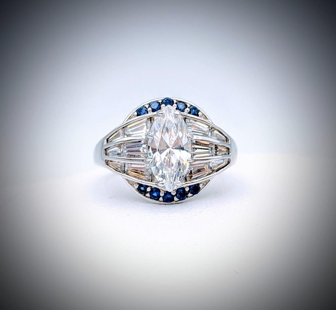 Sterling Silver Marquise Cut CZ and Blue Sapphire Ring (1 of 5)