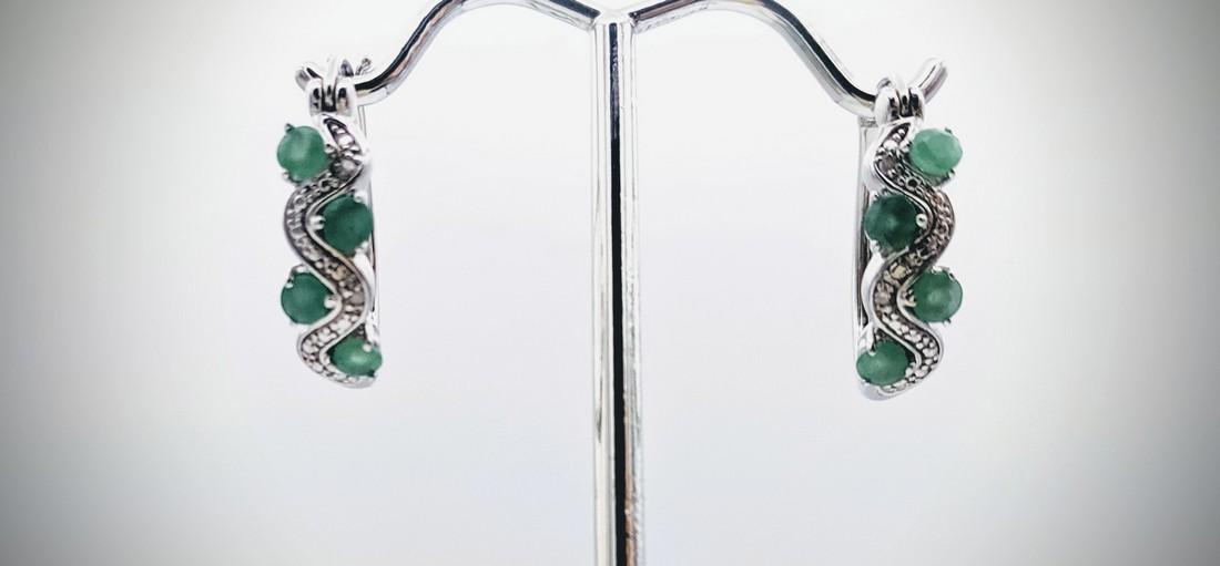 Sterling Silver Raw Emerald & Diamond Earrings (1 of 4)
