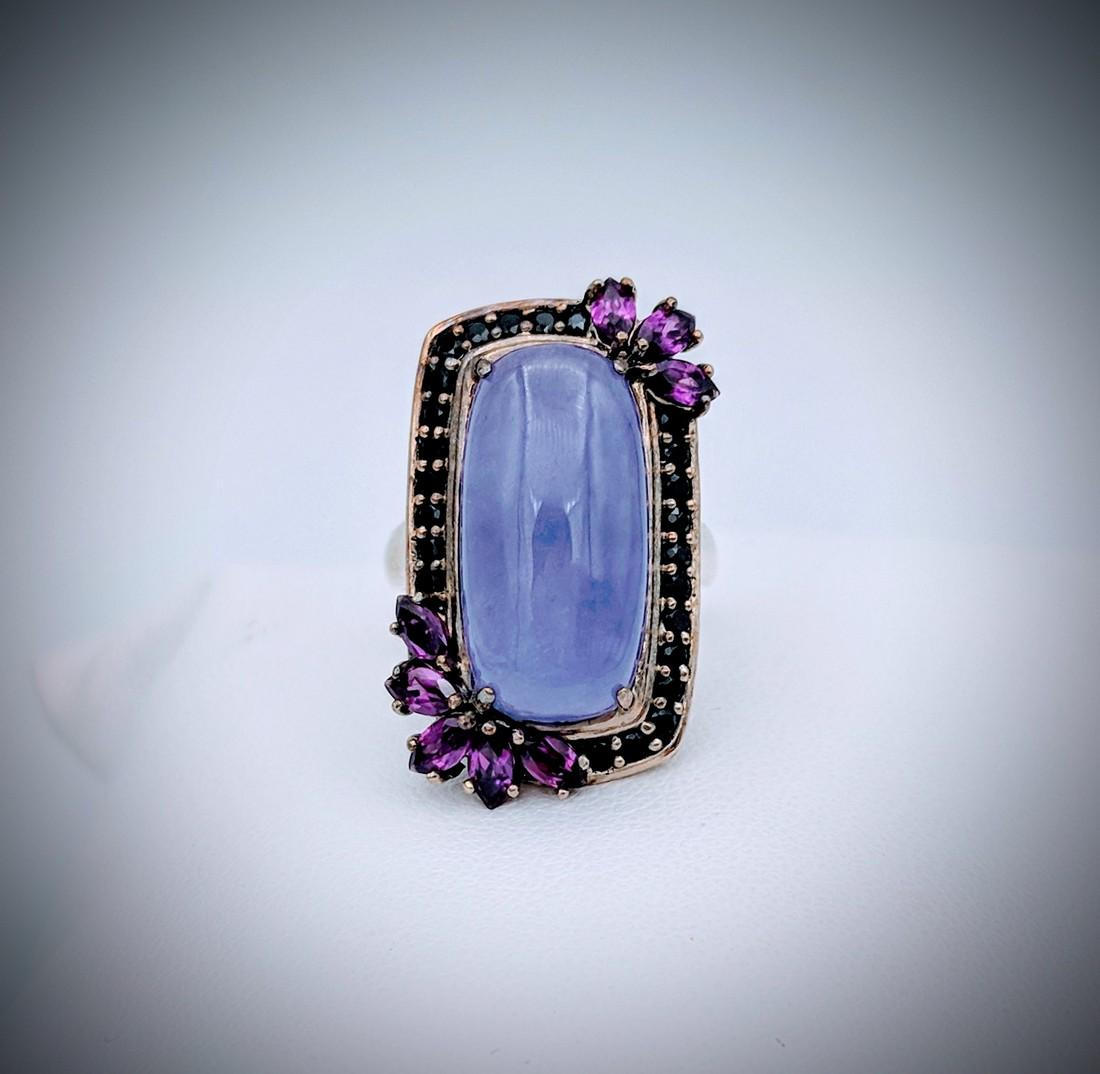 Sterling Silver Violet Jade, Amethyst & Melanite Ring (1 of 4)