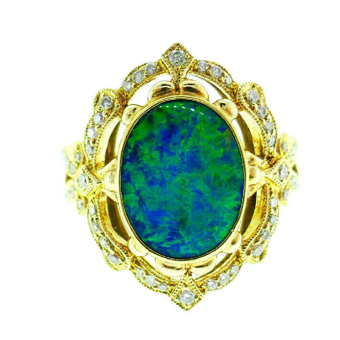 Vintage 14k Yellow Gold Opal Diamond Filigree Ring (1 of 10)