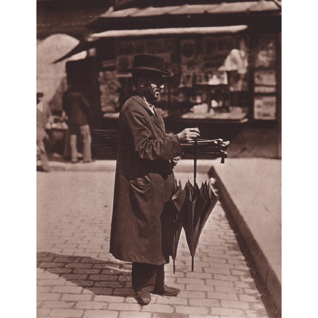 EUGENE ATGET - Street Vendor, Paris: Artist: EUGENE ATGET Print Title: Street Vendor, Paris Medium: Sheet-Fed Gravure Printing Date: 1960's Printed in Switzerland Image Size approx: 6.5 x 8 inches Jean-Eugène-Auguste Atget (1857-1927) w