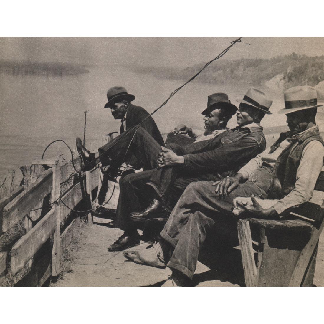 MARGARET BOURKE-WHITE - Fishing the Mississippi: Artist: MARGARET BOURKE-WHITE Print Title: Fishing the Mississippi Medium: Sheet-fed Gravure Printing Date: 1930's Printed in the USA Image Size approx: 8 x 6 inches Margaret Bourke-White (1904-1971)