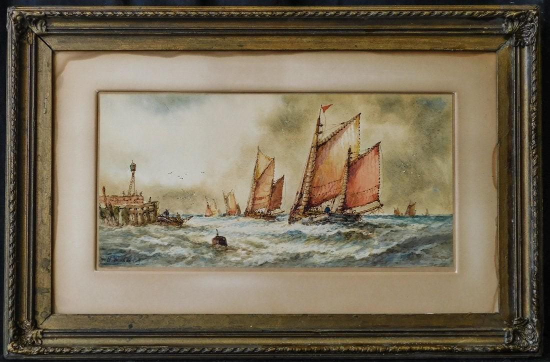 Hendrik Willem Mesdag (Dutch 1831 - 1915) Watercolor: Artist: Hendrik Willem Mesdag Origin: Dutch Date/Period: 1880's Materials: Watercolor on paper Dimensions: Painting Size: 10 x 20 in. , Frame Size: 20 x 30 in. Additional Info/Description: Hendrik Wil