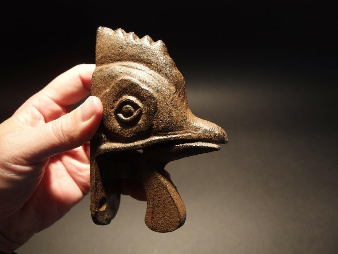 Cast Iron Chicken Hen or Rooster Door Knocker: 5 1/2" Tall x 3 1/2" Extension 1 1/2" wide Such a unique antique reproduction cast iron chicken head door knocker! Great heavy quality! Sure to be loved by anyone that loves chickens! Reserve: $15.00 