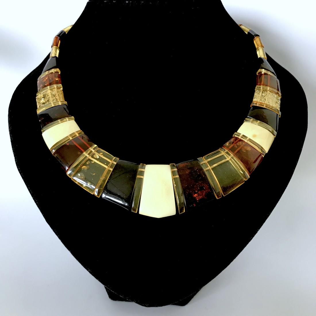Wide flat cut Baltic amber necklace "Cleopatra" (1 of 9)