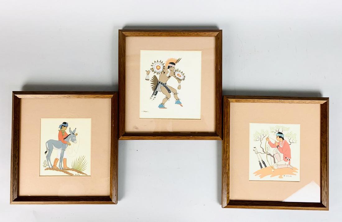 Set of 3 Harrison Begay (1917-2018) Navajo: Title: Set of 3 Harrison Begay (1917-2018) Navajo Maker: Begay Origin: USA Date/Period: 1960'S Materials: unknown Size: 11.5x11 set 3 Harrison Begay 1917-2018 navajo artist on silk screens Reserve: $1