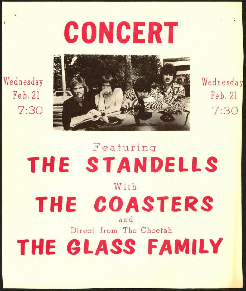 1968 The Standells Handbill: No Reserve! Artist: Unknown Title: 1968 The Standells Handbill Size/Format: 8¾? x 10½? The Standells, The Coasters and The Glass Family played a one night show on February 21, 1968. The venue is not