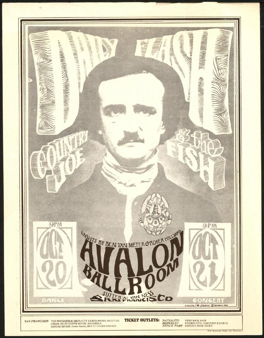 FD-31 Edgar Allen Poe Handbill: Artist: Stanley Mouse, Alton Kelley Title: FD-31 Edgar Allen Poe Handbill Printing Date: 1966 Medium: Lithograph Size/Format: 8½? x 11? Publisher: Family Dog Series: Family Dog This handbill with Edg