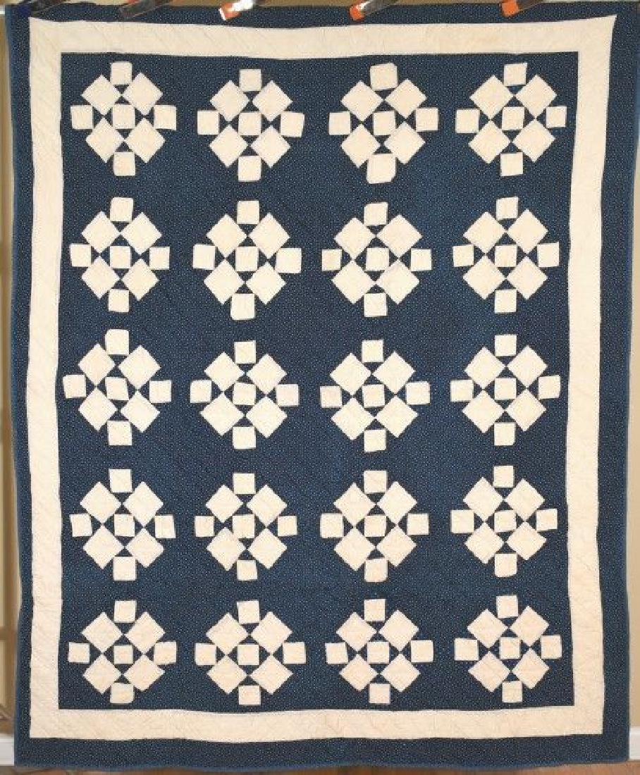 1880's Blue & White Rolling Stone Antique Quilt (1 of 7)