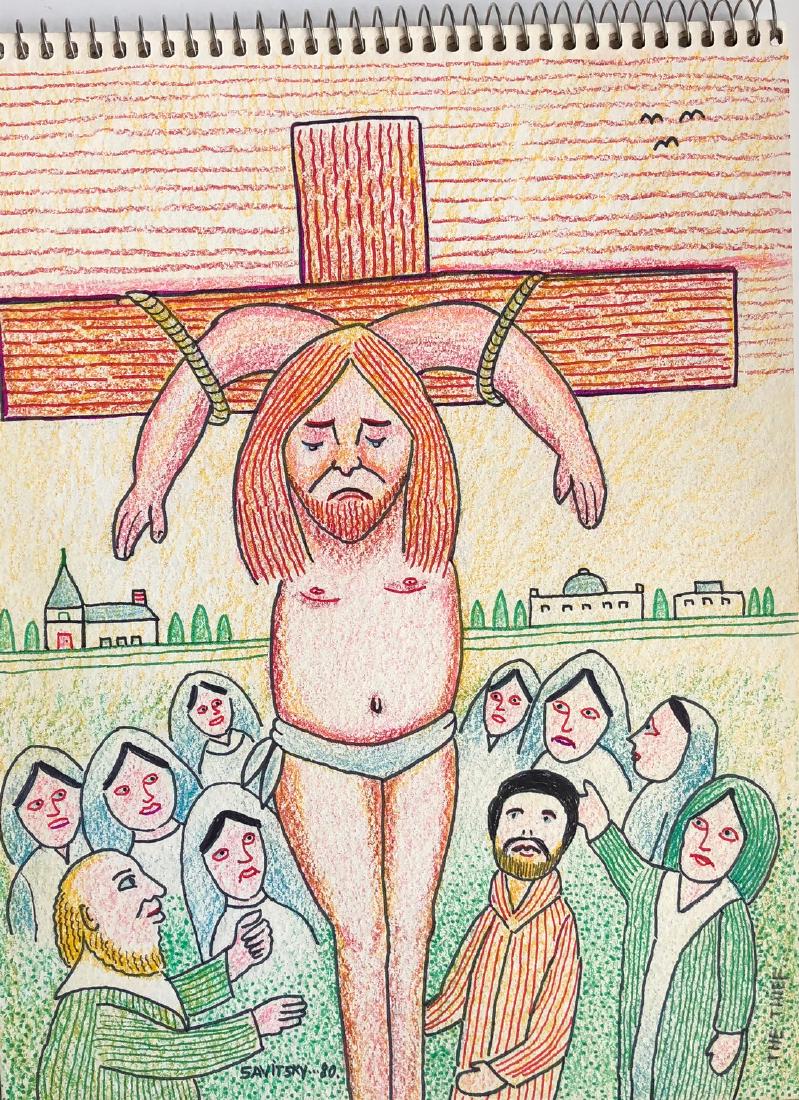 Outsider Art Savitsky, Jack, The Thief, 1980: Title: The Thief, 1980 Artist/Maker: Savitsky, Jack, 1910-1991 Date/Period: 1980 Dimension: 9 x 12 in. Materials:Colored Pencil on paper Shipping: Domestic: Flat-rate of $20.00 to anywhere within the