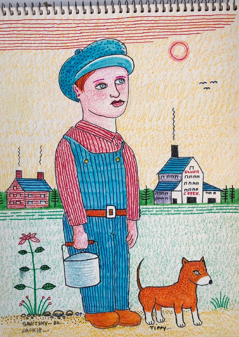 Outsider Art Savitsky, Jack, Tippy, 1980: Title: Tippy, 1980 Artist/Maker: Savitsky, Jack, 1910-1991 Date/Period: 1980 Dimension: 9 x 12 in. Materials:Colored Pencil on paper Shipping: Domestic: Flat-rate of $20.00 to anywhere within the cont