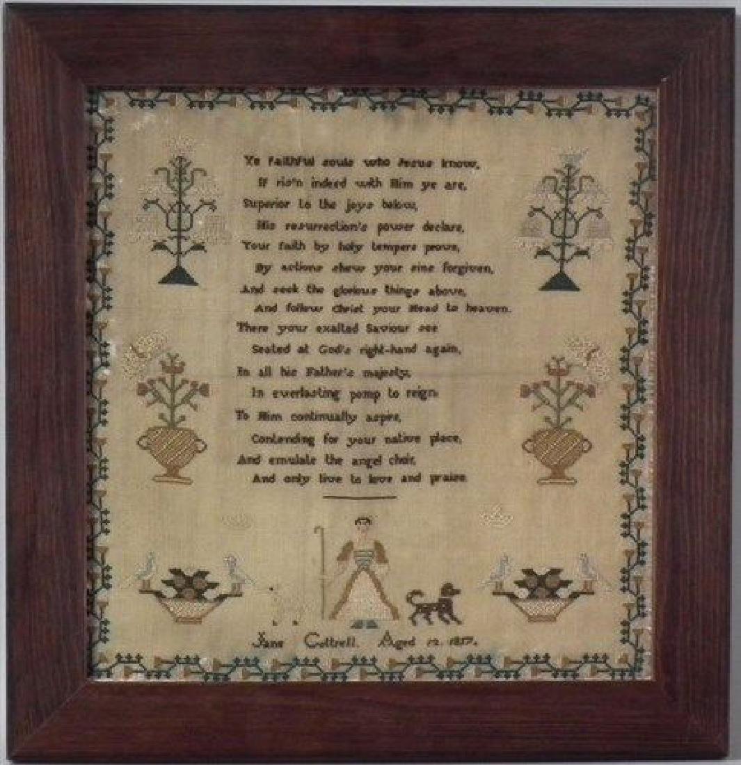 Antique Sampler, 1817 Sampler with shepherdess by Jane (1 of 8)